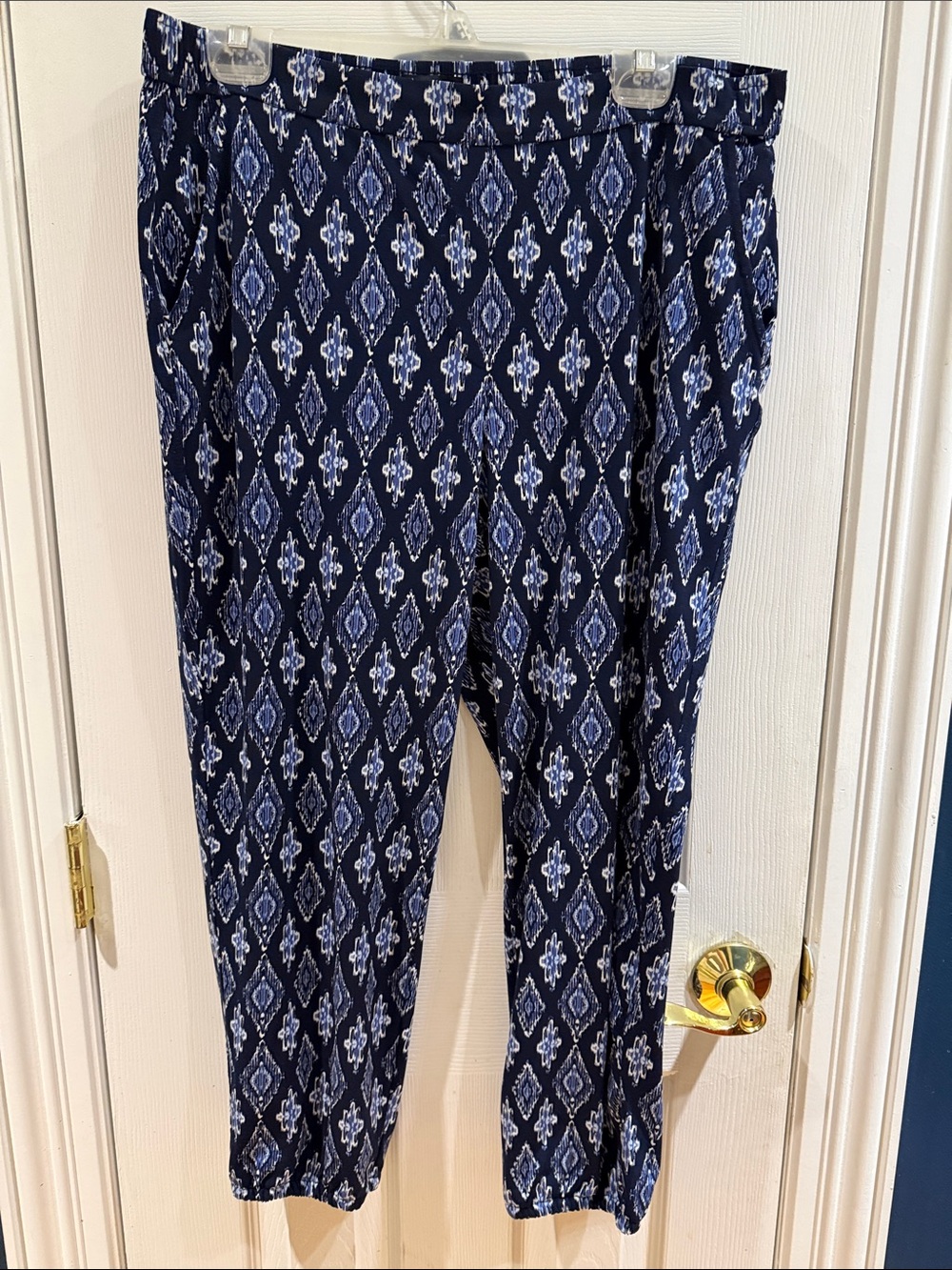 White House Black Market Navy and Light Blue Patterned Joggers